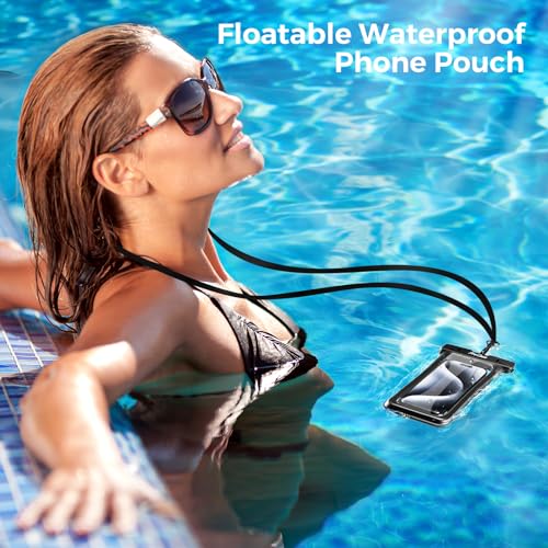 ProCase 2 Pack Floating Waterproof Phone Pouch Up to 7.0", Water Proof Underwater Case Dry Bag Cell Phone Protector for iPhone 15 14 13 Pro Max, Galaxy S24 S23 Ultra, Beach Essential - Black