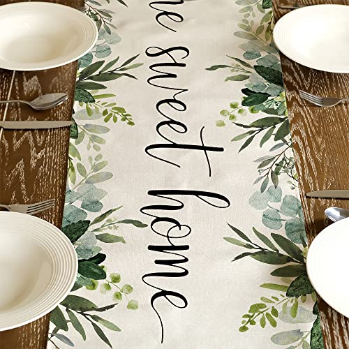 GEEORY Monogram Letter M Table Runner 48 Inch, Eucalyptus Farmhouse Sping Summer Table Runners Rustic Holiday Kitchen Dining Decorations for Indoor Outdoor Dinner Party Décor GT047-48