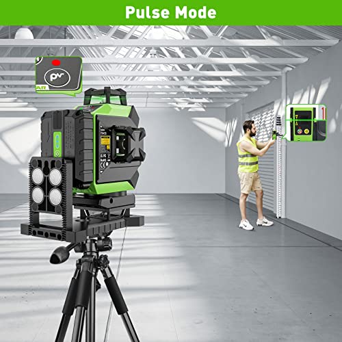 Huepar Laser Level 3 x 360 Self-Leveling Cross Line Laser 3D Green Laser Level with Pulse Mode Alignment Laser Tool with Rechargeable Li-ion Battery, Integrated Magnetic Bracket, Hard Carry Case 703CG