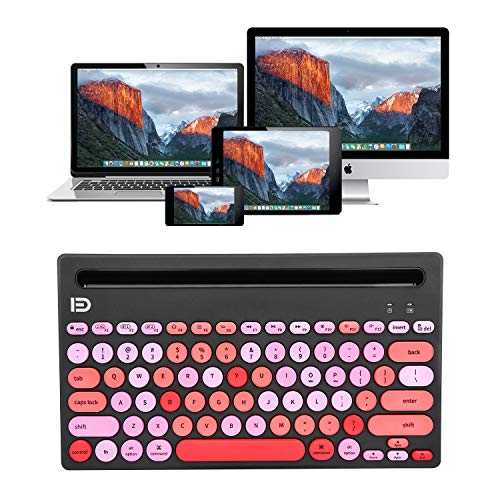 HUO JI Wireless Keyboard Multi-Device, Bluetooth and 2.4G Dual Mode for iPad, Switch to 3 Devices for Cellphone, Tablet, PC, Smart TV, iOS Android Windows, Black Pink