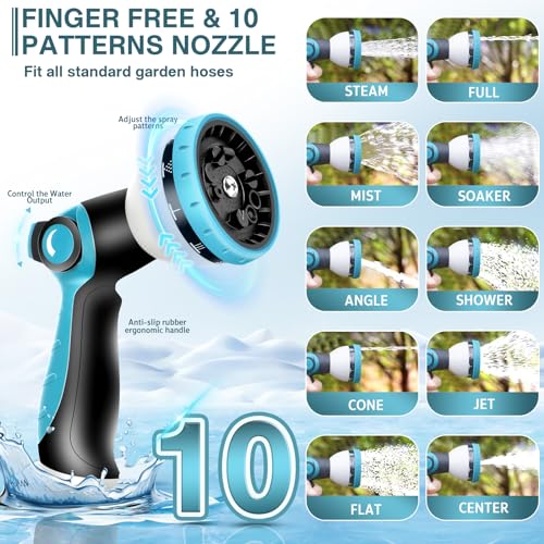 Garden Hose 50ft - Water Hose 50ft with 10 Function Hose Nozzle, Lightweight, Kink Free, Non-Expandable Fabric Garden Hose for Outdoor, Garden, Watering, Car Wash, Yard, Lawn and RV
