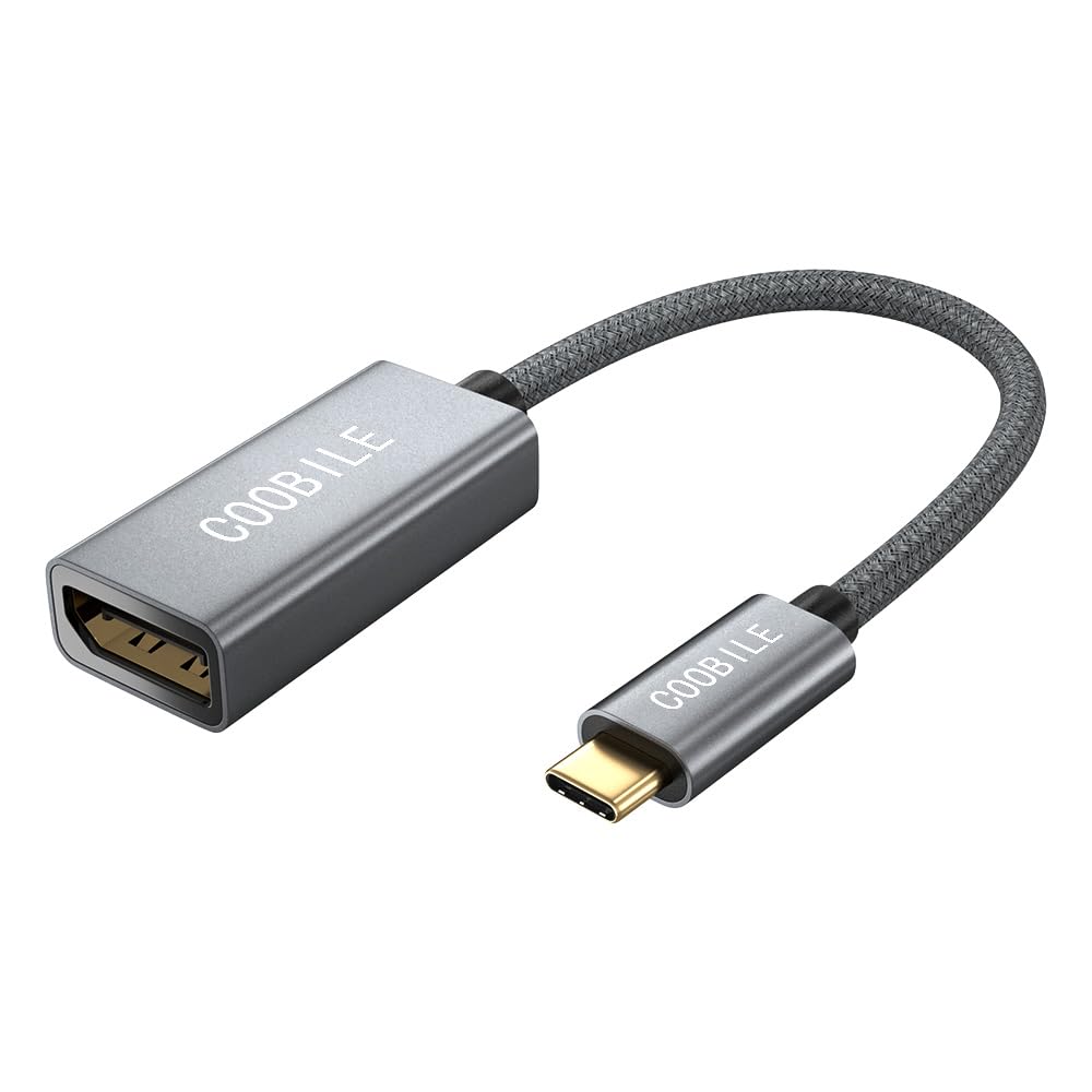 COOBILE USB 3.1 Gen2 Type C to DisplayPort 1.4 Adapter Cable [8K@60Hz, 4K@144Hz, 2K@240Hz,HDR] Thunderbolt 4/3 to DP Compatible with MacBook Pro,Galaxy S20 S21,Surface Book, iPhone 15(Grey)