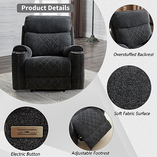 ANJ Classic Power Recliner Chair, Overstuffed Electric Recliners with Double Layer Backrest and Cup Holders, Comfy Reclining Single Sofa for Living Room