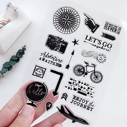 Airplane Camera Bicycle Clear Stamps Travel Journey Transparent Silicone Stamp Album Cards Rubber Stamp for Card Making Decoration and DIY Scrapbooking
