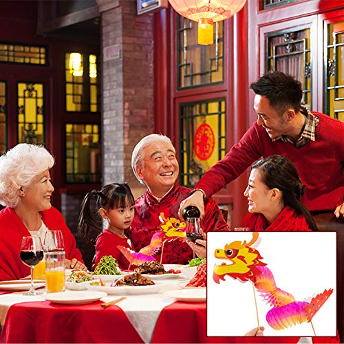 Biubee 8 Pcs Chinese New Year Paper Dragon Decoration- 4 Styles Chinese Paper Dragon Hanging Garland Crafts Handheld Chinese Paper Dragon Toys for Kids Toddlers, Style 1