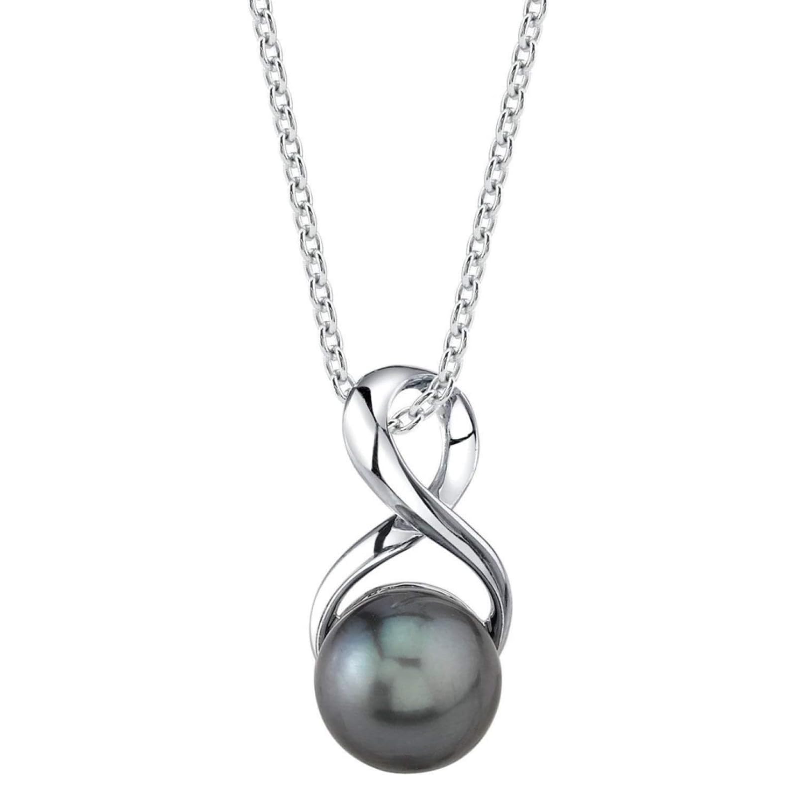 The Pearl Source Real Pearl Pendant for Women with Genuine AAA Quality Black Tahitian Cultured Pearl with Infinity Design | 14K Gold Plated 925 Sterling Silver Necklace