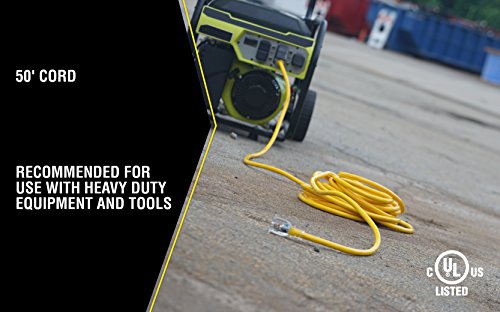 Yellow Jacket Extra Heavy Duty Extension Cord, 50Ft, 10 Gauge, 3 Conductor, Lighted End, Weather Resistant, SJTW, Yellow, 2991