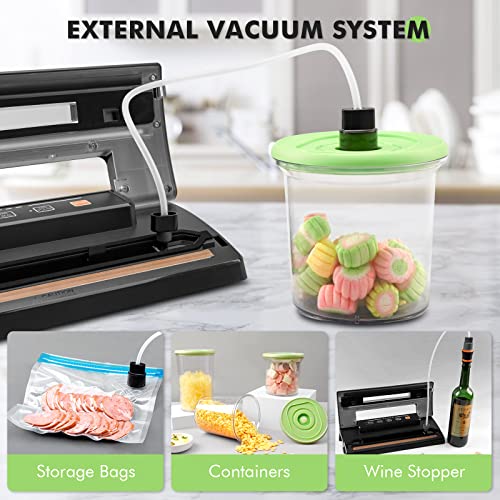 Toprime Vacuum Food Sealer Machine, 80kPa Powerful Sealing System Attached Roll Bag Cutter, Sous Vide Bag and Hose, Dry & Moist Food Modes for Seal a Meal