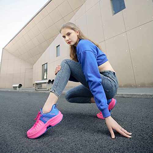 Makodax Womens Running Shoes Mesh Breathable Sneakers Lightweight Fashion Sports Athletic Walking Shoes,Blue Pink,US 5.5