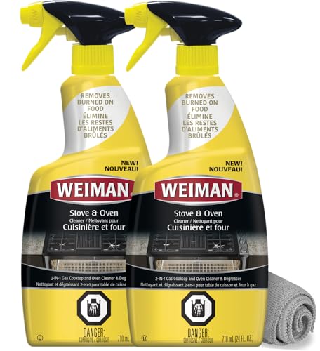 Weiman Heavy Duty Stove and Oven Cleaner and Degreaser for Glass, Ceramic Cooktops, BBQ grill grates - 2 Pack, 24 Oz w/MicroFiber Towel