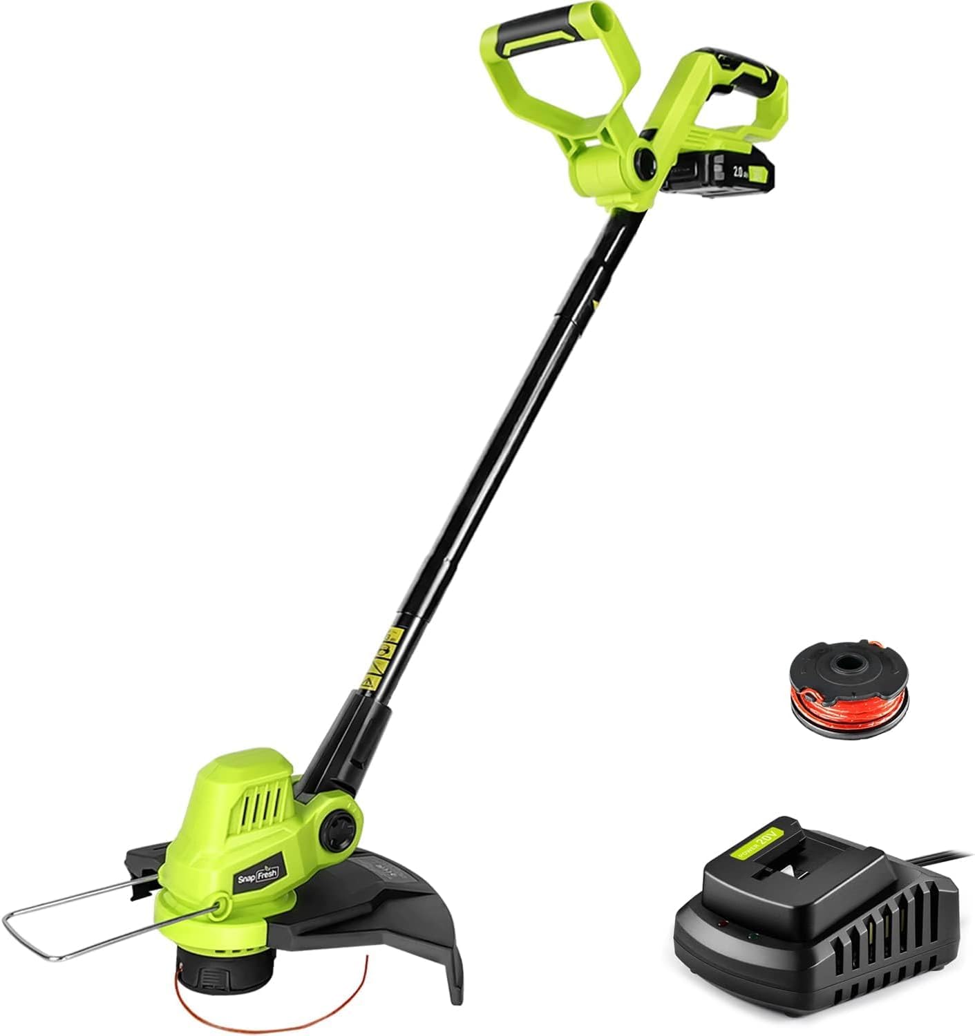 SnapFresh Cordless String Trimmer, 12" Line String Trimmer, 20V Electric Lawn Trimmer with 2.0Ah Battery & Fast Charger for Adjustable Angle Cutting, Lightweight Lawn Edger for Garden Yard