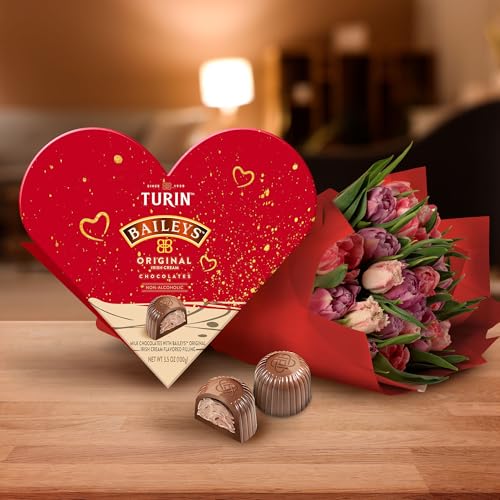 Turin Heart Baileys Milk Chocolate Truffles, Milk Chocolates Filled With Baileys Flavored Non-Alcoholic, 3,5oz