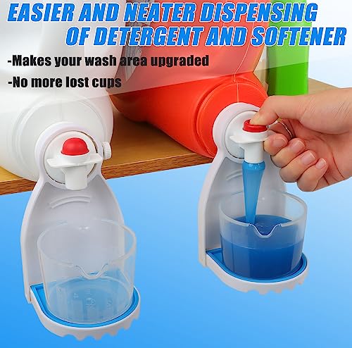 HINSOCHA Laundry Detergent Cup Holder & Drip Tray (Pack of 2), Detergent Drip Catcher with Fixed Screw & Removable Silicone Mat, Blue