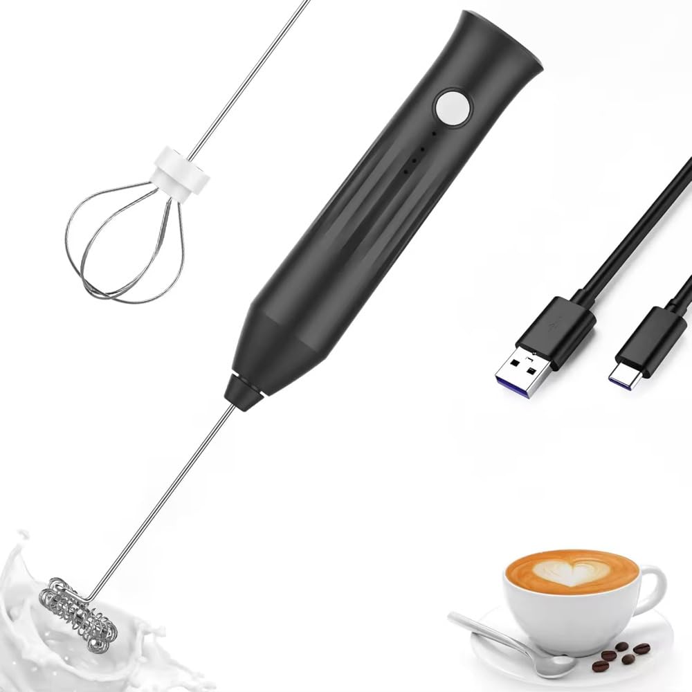 Electric Milk Frother for Coffee and Hot Drinks, Egg Mixer,Drink Mixer, Rechargeable, USB Charging (Black)