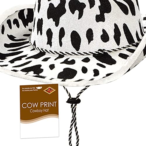 Beistle Cow Print Cowboy Hats, 2 Pieces – One Size Fits Most, Adjustable Chin Strap, Western Party Supplies, Halloween Costume Dress Up, Cowgirl Hat, Wild West Themed Parties, Animal Print Hats