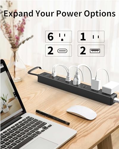 6 Ft Power Strip Surge Protector - 7 Outlets 4 USB Ports (2 USB C), Maxpw Ultra Thin Flat Extension Cord & Flat Plug, 1700 Joules, Wall Mount, Desk Charging Station for Home Office Dorm, Black