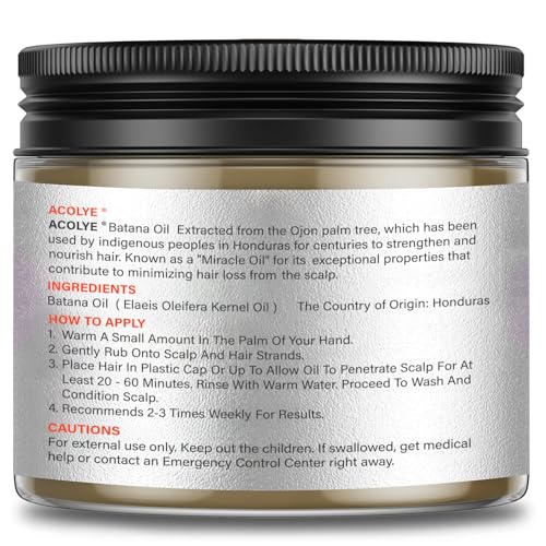 Acolye Raw Batana Oil for Hair Growth: Natural Unrefined Batana Hair Mask for Nourishes Dry Damaged Strengthens Hair Resilience Men Women (red, 4.23)