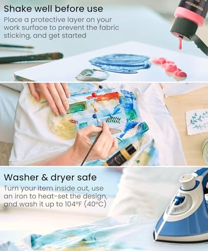 Colorful Permanent Fabric Paint, 14 Colors Soft Fabric Paint in Bottles (30ml/1oz) with Brushes, Palette, Non-Toxic Textile Paint for Creative DIY Clothes, T-Shirts, Shoes Art and Crafts
