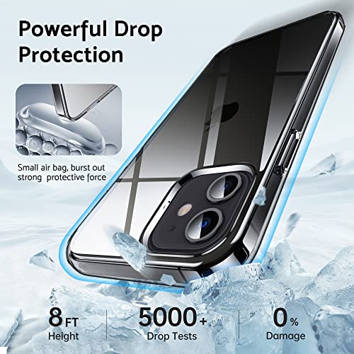 DASFOND Crystal Clear Designed for iPhone 12 Mini Case, [Non-Yellowing] 15Ft Military Grade Shockproof Protective Cover Soft Silicone Slim Phone Case for iPhone 12 Mini 5.4", Clear Black