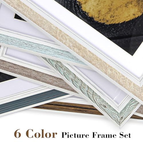 4x6 Picture Frame Set of 6, Rustic Farmhouse Photo Frame, Display 3.5x5 with Mat or 4x6 Without Mat for Decorative on Wall Hanging and Tabletop Placement