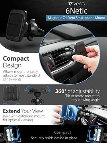 VENA Car Phone Holder, (6Netic) Square Magnetic Cellphone Car Mount, Universal Air Vent Holder for iPhone, Samsung, LG, Google, Motorola, Nokia, Other Smartphones