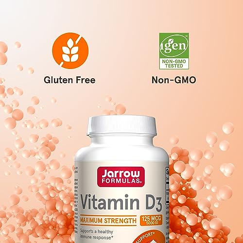 Jarrow Formulas Vitamin D3 125 mcg (5000 IU) - 100 Servings (Softgels) - Bone Health, Immune Support & Calcium Metabolism Support - Vitamin D Supplement - D3 Vitamins - 5000 IU Vitamin D - Gluten Free