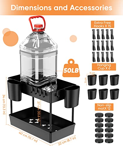 PTOJ Under Sink Organizer, 2 tier Kitchen Under Cabinet Countertop Organizers Storage Rack Basket with 10 Hooks and 4 Hanging Cup for Bathroom,Multi-Purpose Storage Shelf for Kitchen (2)