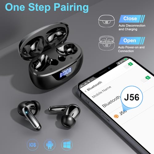 Wireless Earbuds Bluetooth 5.3 Headphones 48H Stereo Earphones in Ear with 4 ENC Mic Clear Calls, Noise Cancelling Ear Buds with LED Display Charging Case, IP7 Waterproof Sport Headset for Android iOS