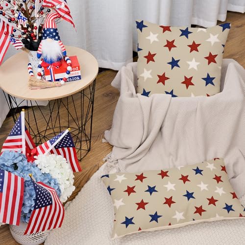 AACORS 4th of July Pillow Covers 18x18 Inch Blue Red White Stars Decor Patriotic Holiday Pillow Case Independence Memorial Day Decorations Outdoor for Sofa Couch AA545-18