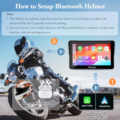Carpuride W502 Motorcycle GPS Wireless Portable Carplay/Android Auto Waterproof Car Stereo, 5" IPS Touch Screen with Dual Bluetooth, Navigation/Siri/G00gle Assistant for Motorbike