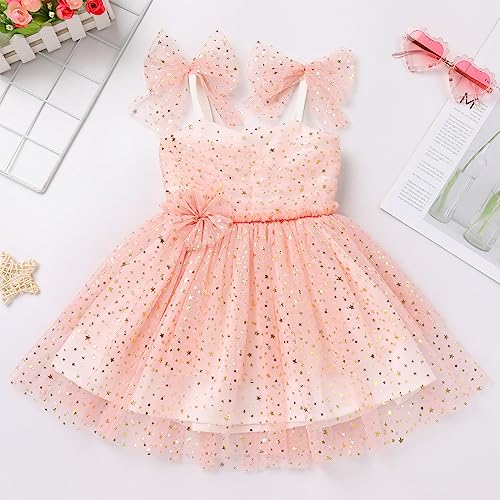 Toddler Baby Girl First Birthday Dress Shiny Sequins Cake Smash Outfits Kids Sparkle Tea Party Halloween Thanksgiving Costume Baby Infant Baptism Christening Christmas Outfits Peach Star 6-12 Months