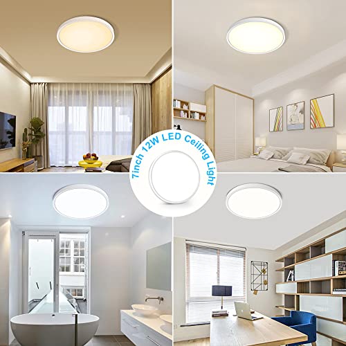 inShareplus 7-inch LED Flush Mount Ceiling Light, White 12W (120W Equiv) 6000K Cold White, Super Bright, Ultra-Thin, 1500LM Ceiling Lamp for Bedroom, Kitchen, Office, Hallway