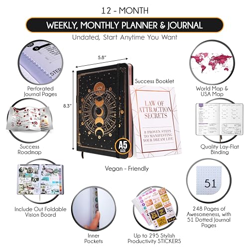 Life Planner - Undated Deluxe Weekly, Monthly Planner, a 12 Month Journey to Increase Productivity, Happiness & Enhance Organization | Life Organizer, Gratitude Journal, Agenda Planner, To Do List, Gift Box & Stickers - Start Anytime