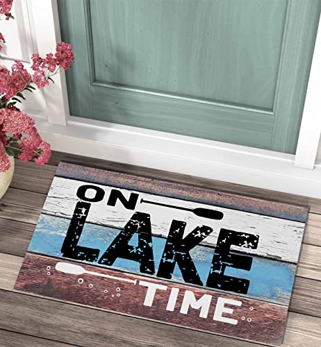 On Lake Time Paddles Super Absorbent Bath Mat,17 x 30 Inch Home Lake House Bathroom Kitchen Decor Quick Dry Rubber Non-Slip Floor Mats Rug Carpet,Lake Lovers Gift