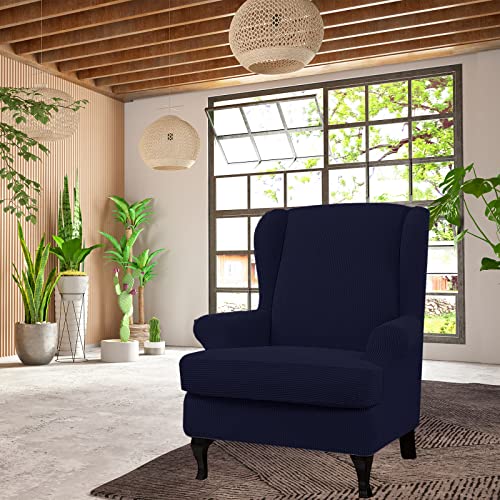 Eco-Ancheng Wingback Chair Slipcover 2 Piece Wingback Chair Cover Spandex Wing Chair Slipcovers Wingback Armchair Covers with Elastic Bottom for Living Room Wingback Chair