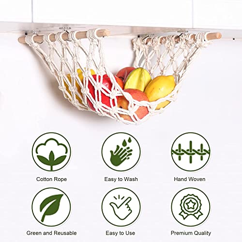 yuxiaoshi Fruit Basket Hammock Under Cabinet Woven Vegetable Hanging Basket with Banana Hanger Fruit Storage for Kitchen Mesh Fruit Holder Organization for Home Dining Room Decor (Black)