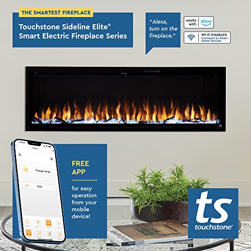 Touchstone Forte Elite Smart WiFi-Enabled Electric Fireplace - 40" Wide/26.6" Tall - in-Wall Recessed - 60 Color Combinations - 1,500W Heater - Log, Crystals & Driftwood - 80052