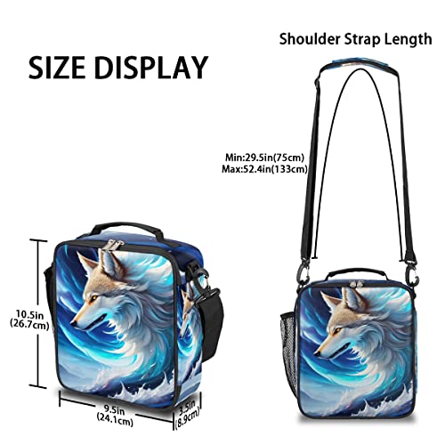 Abstract Wolf Insulated Lunch Bag for Girls Boys Teen Cool Galaxy Wolf Reusable Lunch Box with Shoulder Strap Freezable Thermal Cooler Bag Meal Prep Boxs for School Travel Picnic Beach Lunch Pail