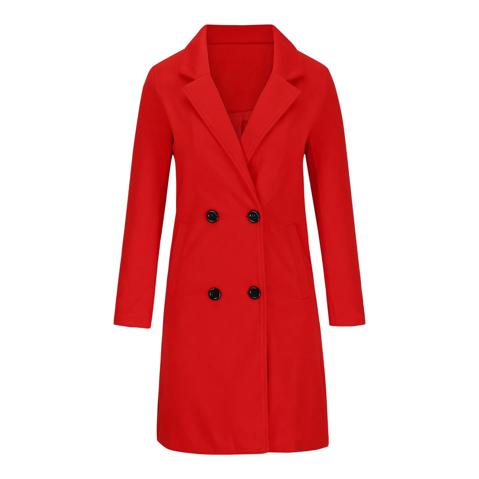 amazon the official site pea coats for women Women Notched Lapel Collar Pea Coat Double Breasted Loose Over Coats Long Sleeve Casual Fashion Jackets Red M