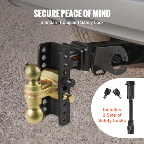 VEVOR Adjustable Trailer Hitch, 6-Inch Drop & 4.5-Inch Rise Hitch Ball Mount with 2-Inch Receiver, Solid Tube, 14,000 lbs GTW, 2-Inch and 2-5/16-Inch 45# Steel Tow Balls with Key Lock for Truck Towing