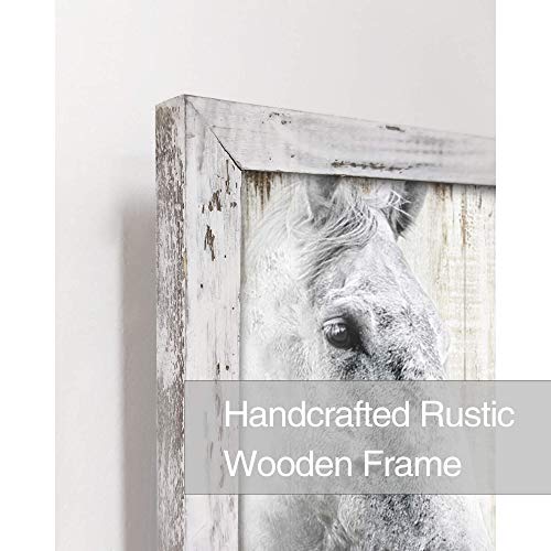 Horse Portrait Wall Art Framed - Modern Black White Animal Pictures Painting Wood Artwork Decor for Bedroom