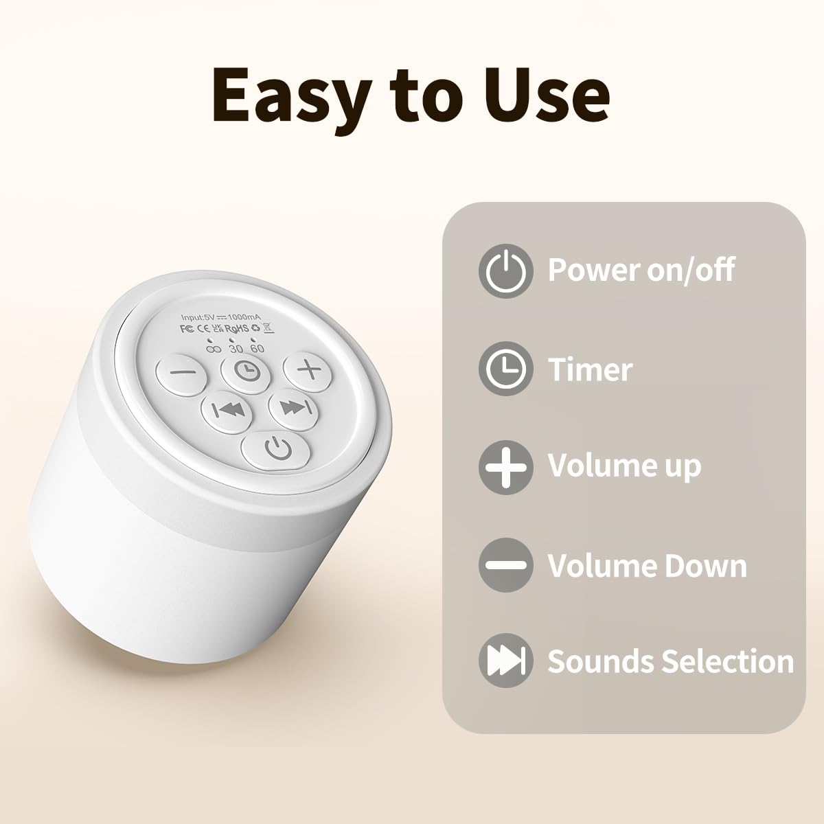 Sound Machine Mini White Noise Machine with 30 Soothing Sounds for Newborn Baby Kids Adults Portable Rechargeable Sleep Brown Noise Machine 4 Timers Memory Function for Travel Camping Home Office