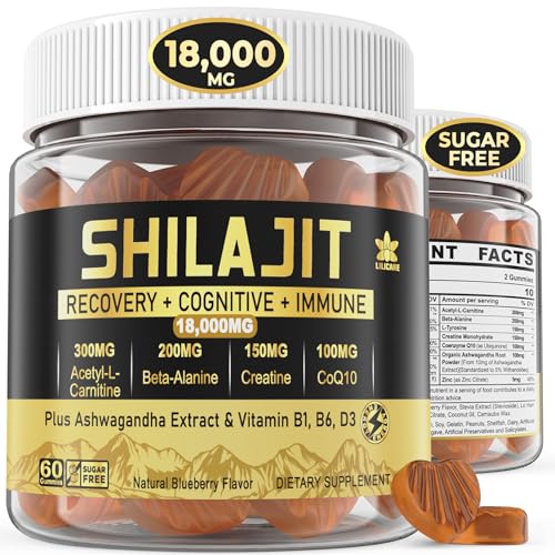 1Pack 18,000mg Shilajit Supplement Gummies for Men & Women with Ashwagandha, CoQ10 I Sugar Free I Pure Himalayan Organic, L-Tyrosine, Beta-Alanine, B1 B6 for Muscle, Energy, Performance,Brain Function