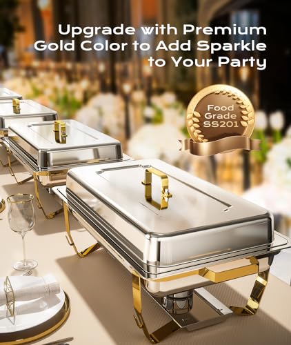 Chafing Dishes for Buffet 2 Pack, 8QT [Elegant & Sturdy] Chafing Dish Buffet Set, Stainless Steel Chafers and Buffet Warmers Sets, [High Grade Gold & Silver Colors] Food Warmers for Parties,Wedding