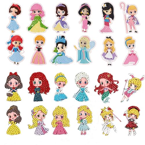SHOWERRING 5D DIY Diamond Art Stickers Kits for Kids,Cartoon Gem Digital Art Painting Stickers Mosaic Craft Kit (Cute Girl)