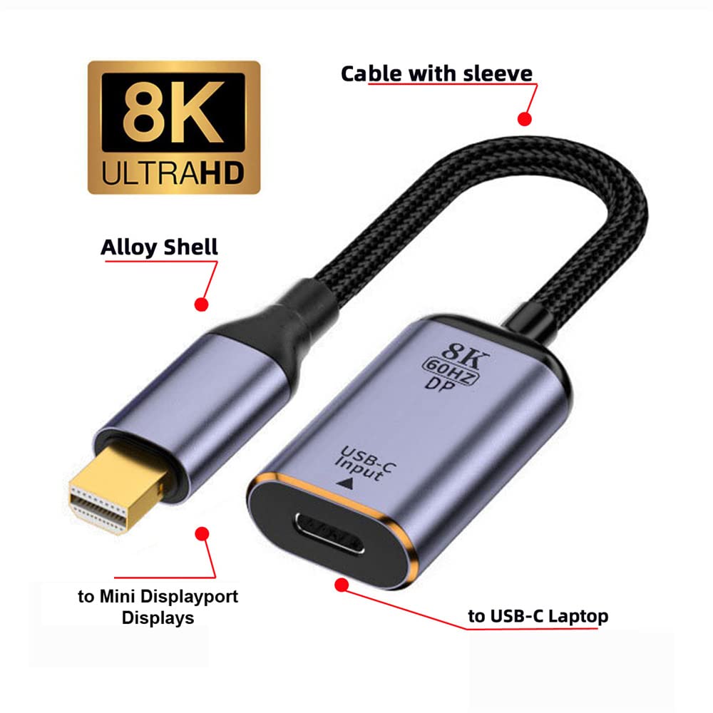 cablecc USB-C Type C Female Source to Mini Displayport DP 1.4 Sink HDTV Cable 8K@60hz 4K@120hz for Tablet Phone Laptop