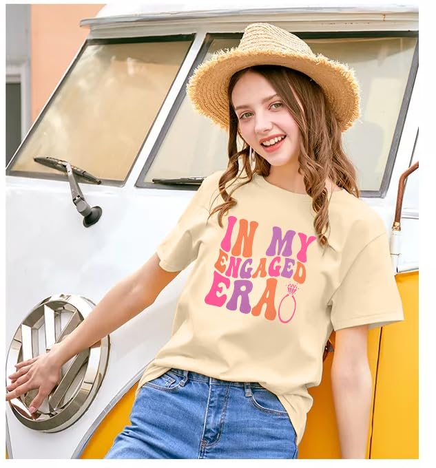 Women Bride Shirt in My Engaged Shirts Engagement Tee Fiance Tshirt Groovy Bride Bachelorette Tee Bridal Shower Tops Apricot