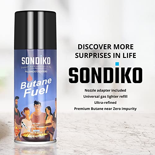 Sondiko Butane Refill, 175 ml, Lighter Fluid Refill, Premium Butane Refill for Torch Lighter, Buntae Torch, Kitchen Torch(1 Can)