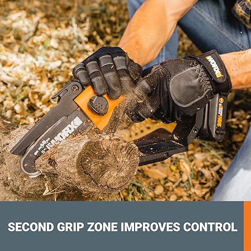 Worx 20V 5" Mini Cordless Chainsaw, 3.9 lbs, 22 ft/s Chain Speed, Power Share Battery, Upper & Hand Guard WG324 - Battery & Charger Included