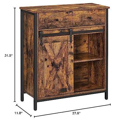 VASAGLE Buffet Cabinet, Floor Sideboard Cupboard Storage Organizer with 1 Drawer and Sliding Barn Door for Living Room Bathroom Hallway